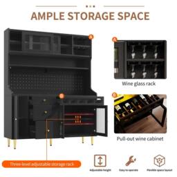 Rolipo Black Highboard Storage Cabinet with LED Lights & Wine Rack - thumbnail 9