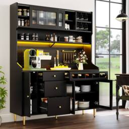 Rolipo Black Highboard Storage Cabinet with LED Lights & Wine Rack - thumbnail 4