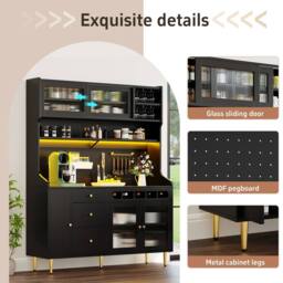 Rolipo Black Highboard Storage Cabinet with LED Lights & Wine Rack - thumbnail 7