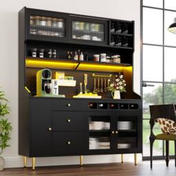 Rolipo Black Highboard Storage Cabinet with LED Lights & Wine Rack - thumbnail 2