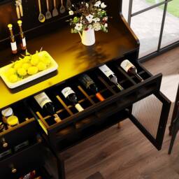Rolipo Black Highboard Storage Cabinet with LED Lights & Wine Rack - thumbnail 5