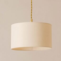 ValueLights Reni Fabric Drum Shade 3 Drop Bar Gold Diner Ceiling Pendant Light in Natural - thumbnail 5