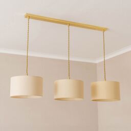 ValueLights Reni Fabric Drum Shade 3 Drop Bar Gold Diner Ceiling Pendant Light in Natural - thumbnail 3