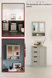 Home Discount Bath Vida Priano 2 Door Mirrored Wall Cabinet With Shelf Storage Bathroom Furniture 580 x 560 x 130 mm in Grey - thumbnail 6