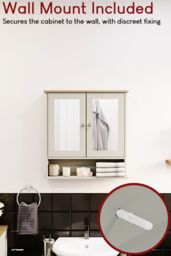 Home Discount Bath Vida Priano 2 Door Mirrored Wall Cabinet With Shelf Storage Bathroom Furniture 580 x 560 x 130 mm in Grey - thumbnail 4