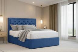 "Chester & Oakley Valencia Plush Divan Bed Base 4 Drawers - 26"" Headboard in Navy - Size: King" - thumbnail 3