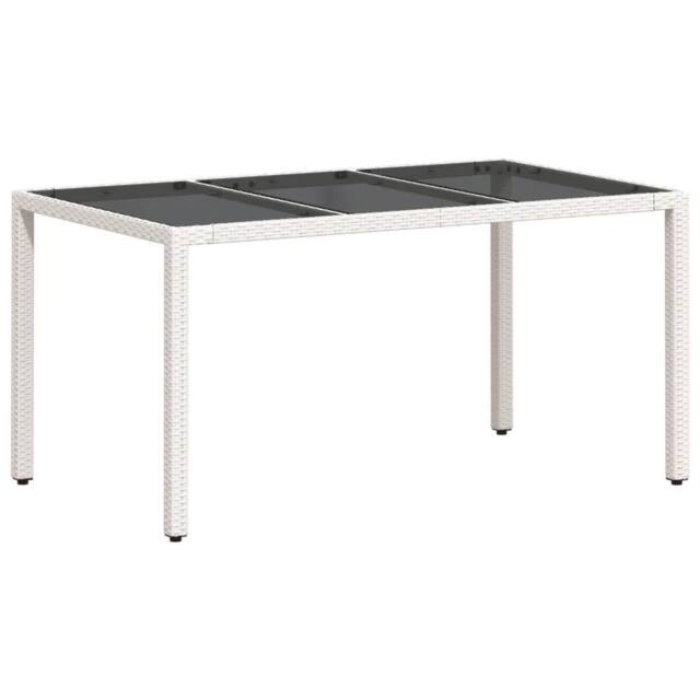 Berkfield Home Garden Table with Glass Top White 150x90x75 cm Poly Rattan - Size: 150 x 90 x 75 cm - image 1