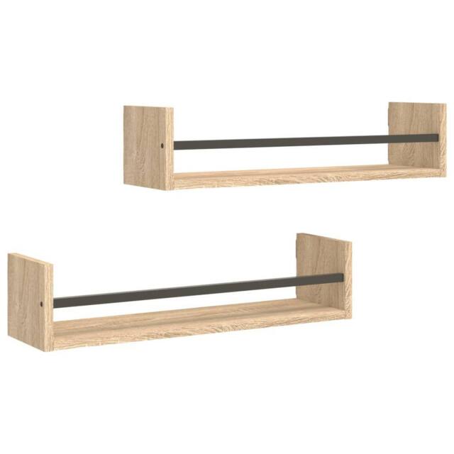 Berkfield Home Wall Shelves with Bars 2 pcs Sonoma Oak 60x16x14 cm in Brown - Size: 60 x 16 x 14 cm - image 1
