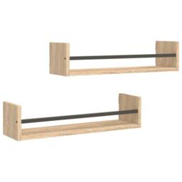 Berkfield Home Wall Shelves with Bars 2 pcs Sonoma Oak 60x16x14 cm in Brown - Size: 60 x 16 x 14 cm - thumbnail 1