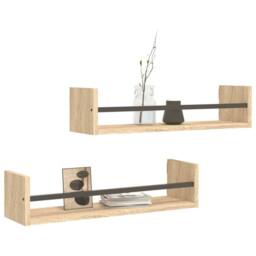 Berkfield Home Wall Shelves with Bars 2 pcs Sonoma Oak 60x16x14 cm in Brown - Size: 60 x 16 x 14 cm - thumbnail 3