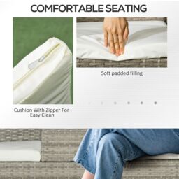 OUTSUNNY Rattan Garden Bench w/ Glass Tea Table, Wicker Chair w/ Cushions in Cream - thumbnail 6