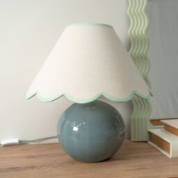 ValueLights Bosco Eucalyptus Teal Ceramic Table Lamp with Linen Scallop Shade & LED Bulb in Green - thumbnail 3