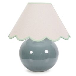 ValueLights Bosco Eucalyptus Teal Ceramic Table Lamp with Linen Scallop Shade & LED Bulb in Green - thumbnail 2
