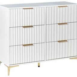 Wyld and Coco White Six-Drawer Chest - Fluted Fronts Gold Handles MDF - thumbnail 2