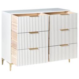 Wyld and Coco White Six-Drawer Chest - Fluted Fronts Gold Handles MDF - thumbnail 4