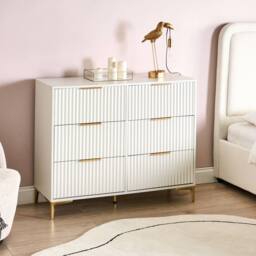 Wyld and Coco White Six-Drawer Chest - Fluted Fronts Gold Handles MDF - thumbnail 1