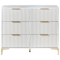 Wyld and Coco White Six-Drawer Chest - Fluted Fronts Gold Handles MDF - thumbnail 5