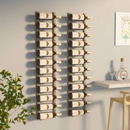 Berkfield Home Wall Mounted Wine Rack for 12 Bottles 2 pcs Gold Iron