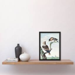 "Artery8 Two Hawfinch Birds in Rural Landscape Schouman Framed Wall Art Print in Blue - Size: W12"" x H16""" - thumbnail 4