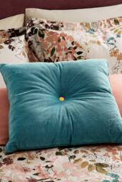 Ted Baker 'TB Branded Button' Cotton Velvet Cushion in Blue - Size: 50 cm x 50 cm - thumbnail 2