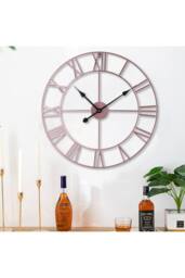 Living and Home 60cm Dia Rose Gold Roman Numeral Skeleton Wall Clock - thumbnail 4