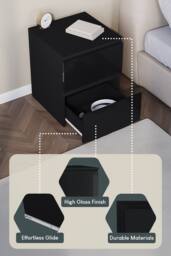 HD Designs Glinton 'HIGH GLOSS 2 Drawer Bedside Chest' Storage Bedroom Furniture in Black - thumbnail 6