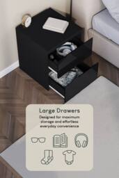 HD Designs Glinton 'HIGH GLOSS 2 Drawer Bedside Chest' Storage Bedroom Furniture in Black - thumbnail 7