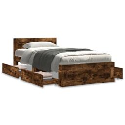 Berkfield Home Bed Frame with Headboard without Mattress Smoked Oak 75x190 cm Small Single in Brown - thumbnail 4