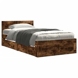 Berkfield Home Bed Frame with Headboard without Mattress Smoked Oak 75x190 cm Small Single in Brown - thumbnail 2