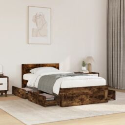 Berkfield Home Bed Frame with Headboard without Mattress Smoked Oak 75x190 cm Small Single in Brown - thumbnail 1