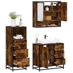 Berkfield Home 3 Piece Bathroom Furniture Set Smoked Oak Engineered Wood in Brown - thumbnail 1