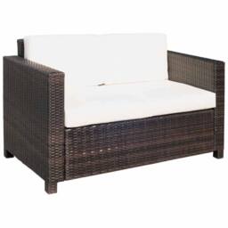 STILVORA Two Seater Sofa with Rattan Finish & Cushions in Brown - thumbnail 5
