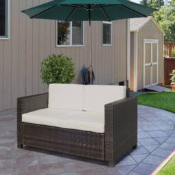 STILVORA Two Seater Sofa with Rattan Finish & Cushions in Brown - thumbnail 2