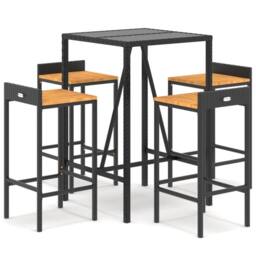 Berkfield Home 5 Piece Garden Bar Set Black Poly Rattan& Solid Wood Acacia - thumbnail 2