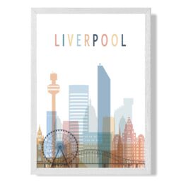 ARTZE Liverpool Colourful City Skyline Framed Print SIZE: A3 with White Frame in Pale Blue - Size: A4 - thumbnail 1