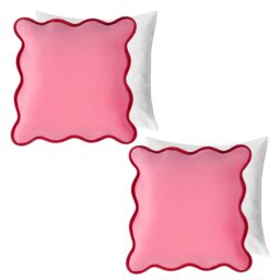 OHS 2 Pack Matte Velvet Scallop Edge Filled Cushion Covers Home Decor Set in Pink - Size: 45 cm x 45 cm