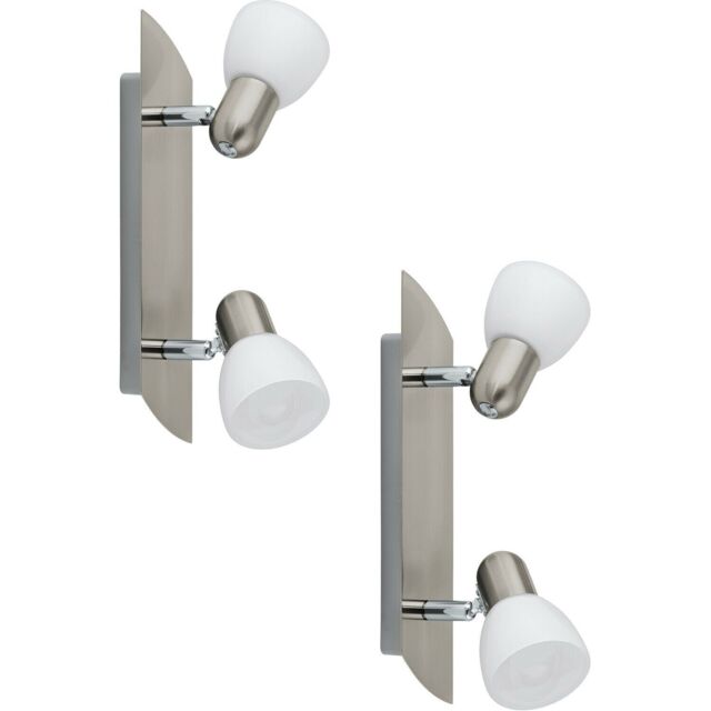 Loops 2 PACK Wall 2 Spot Light Colour Satin Nickel Shade White Satin Glass E14 2x40W in Metallics - image 1