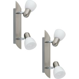 Loops 2 PACK Wall 2 Spot Light Colour Satin Nickel Shade White Satin Glass E14 2x40W in Metallics