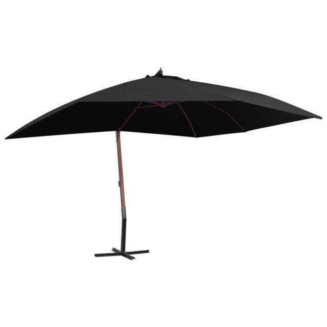 Berkfield Home Hanging Parasol with Wooden Pole 400x300 cm Black - image 1