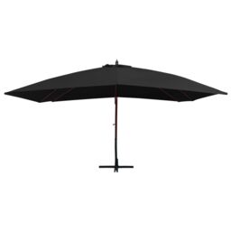 Berkfield Home Hanging Parasol with Wooden Pole 400x300 cm Black - thumbnail 2