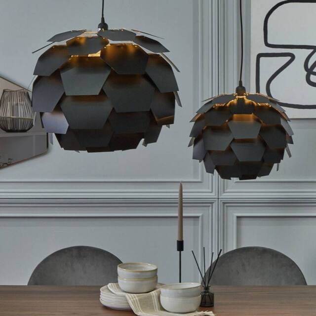 Wyld and Coco Pendant Lamp Black E27 Pine-Cone Globe Shade - image 1