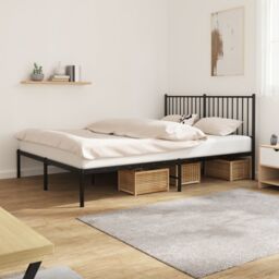 Berkfield Home Metal Bed Frame with Headboard Black 150x200 cm King Size - thumbnail 1