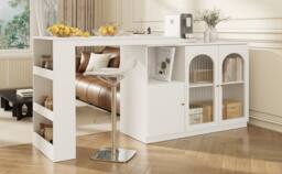BTM 360° rotating bar table with storage cabinet & glass door in White - thumbnail 5