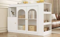 BTM 360° rotating bar table with storage cabinet & glass door in White - thumbnail 7