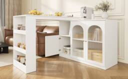 BTM 360° rotating bar table with storage cabinet & glass door in White - thumbnail 6