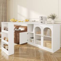 BTM 360° rotating bar table with storage cabinet & glass door in White - thumbnail 2