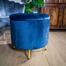 Madison & Mayfair Blue Brooklyn Velvet Ottoman Stool with Gold Legs - thumbnail 1