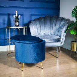 Madison & Mayfair Blue Brooklyn Velvet Ottoman Stool with Gold Legs - thumbnail 2