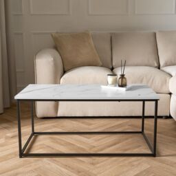 OHS Manhattan Coffee Table with Metal Frame Living Room Home Decor in White - thumbnail 2
