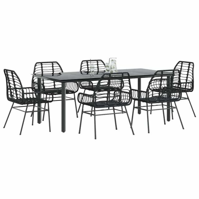 Berkfield Home 7 Piece Garden Dining Set Black Poly Rattan Glass - image 1
